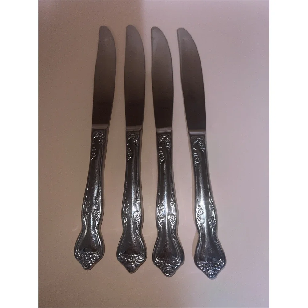 Oneida AZALEA Stainless‎ Floral Glossy Dinner Knives Solid Handle 9.25